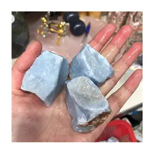 Wholesale natural carved crystal rough stone angelite raw gemstone for feng shui