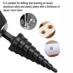 3pcs HSS Straight Groove <b>Step</b> <b>Drill</b> Bit Set 3-12mm 4-12mm 4-20mm Nitride Black Hex Wood Metal Hole Cutter Household Sundries - Product Image 4