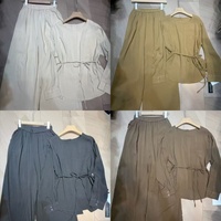 Ensemble de deux pièces décontracté ample : Haut à col rond avec cordon de serrage + Pantalon large à motif texturé, style Sari