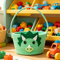 Panier circulaire portable moderne personnalisé pour enfants, motif dinosaure de dessin animé, avec poignées, en tissu écologique, design multifonctionnel pour