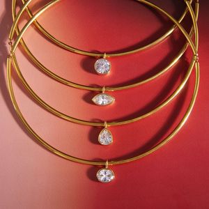 Collane Choker in Acciaio Inossidabile Placcato Oro 18K con Pendente in Zirconia Cubica per Donne - Product Image 1