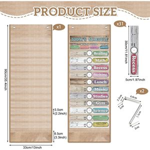 Daily Schedule Pocket Chart 12x2 Inches Reusable Cards Farmhouse Design Classroom Time Management Back To School <b>Decor</b> - Product Image 2