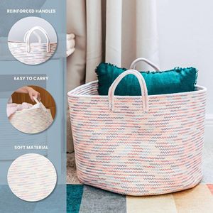 Cesta de Almacenamiento de Cuerda de Algodón Tejida, Cesta para Juguetes, Cesto para Ropa Sucia, Cesta para Guardería - Product Image 3