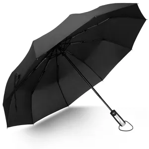 Rüzgara dayanıklı tam otomatik şemsiye yağmur erkekler için 3 katlanır şemsiye kompakt büyük seyahat iş araba 10K şemsiye tedarikçisi