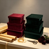 Boîte carrée en velours de haute qualité, ensemble de 3 pièces, boîte à fleurs, boîte cadeau en velours, boîte à roses en velours pour la Saint-Valentin