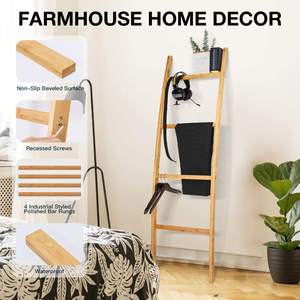 Organizador de almacenamiento doméstico independiente, estante de almacenamiento de bambú para toallas y alfombras - Product Image 3