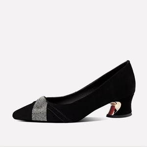 Escarpins noirs pour femmes avec bout orné de strass, talon bloc bas, chaussures de bureau confortables pour le travail et les occasions formelles, <span class=keywords><strong>taille</strong></span> <span class=keywords><strong>35</strong></span>-40 - Product Image 5
