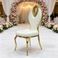 Chaise de salle à manger Luoweisen de luxe en acier inoxydable doré avec dossier ajouré, idéale pour mariages, banquets et événements en hôtels et restaurants