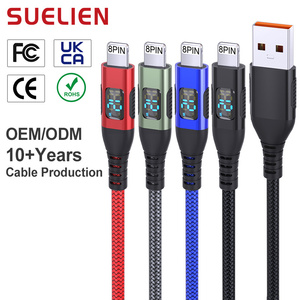OEM 1M 2M 3M สายถัก USB AM ถึง8 Pin สาย5V 2.4A C TO L พร้อมจอแสดงผลดิจิตอล kabel USB ladekabel สำหรับ <span class=keywords><strong>iPhone</strong></span> 14 13 <span class=keywords><strong>12</strong></span> - Product Image 2