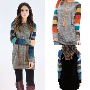 Camiseta de algodón con cuello redondo para mujer, talla grande, estampada a rayas, manga larga, holgada, estilo maduro, la más vendida - Product Image 6