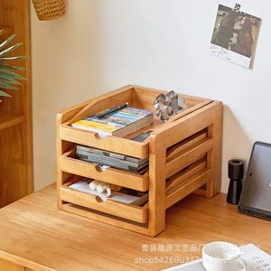 Office Organizer Wooden <b>Desktop</b> Storage Rack Multi Layer Drawer Style Tabletop <b>Shelf</b> For Home Office Use - Product Image 4