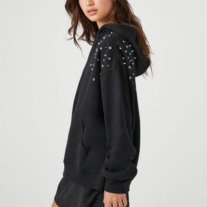 Robe polaire mi-longue personnalisée pour femmes, <span class=keywords><strong>sweat</strong></span>-shirt surdimensionné à la mode d'automne, pull à capuche en polaire clouté de diamants pour femmes - Product Image 3