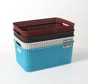 Kworld Hot Selling 2024 Plastic Rectangular Square Non-rattan Basket With Handle For Food Sundries