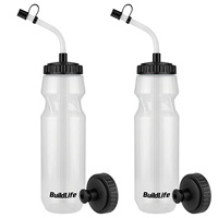 Bouteille de boisson sportive avec paille longue et 2 couvercles (paille à presser) pour casque de sport (hockey, football) sans BPA, compatible lave-vaisselle