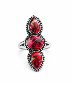Red Dahlia Turquoise Three Stone <b>Statement</b> <b>Ring</b> in 925 Sterling <b>Silver</b> Boho Artisan Gemstone Jewelry for Women Everyday Wear - Product Image 1