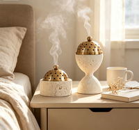 Brûleur d'encens en marbre naturel classique pour Bakhoor, encensoir décoratif Mubkhar, encensoir de style moyen-oriental