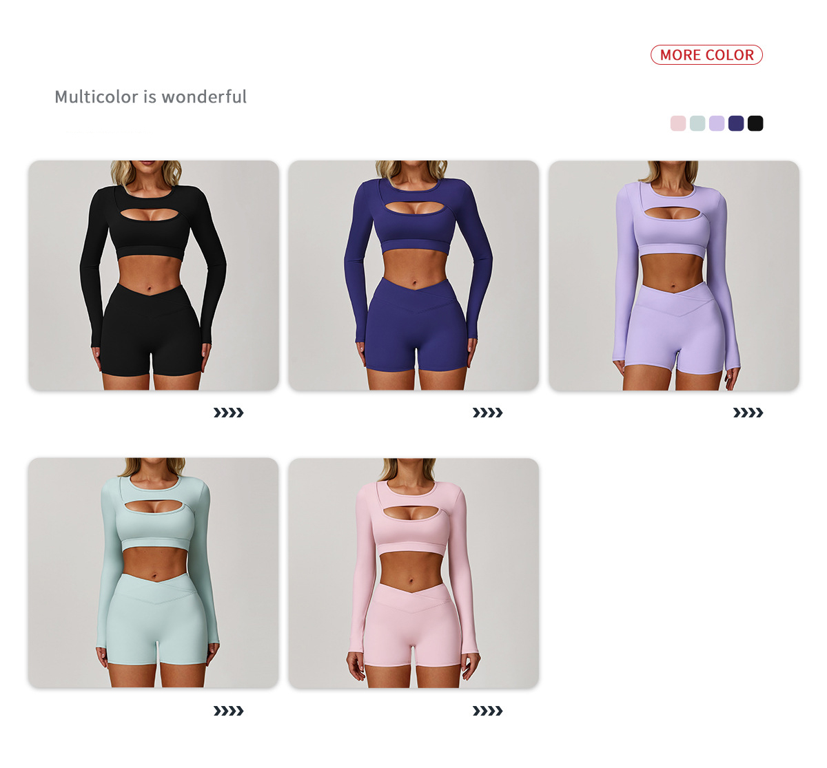 Top corto a manica lunga multicolore