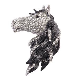 Joyería de moda Vintage Crystal Rhinestone Horse Head Metal <span class=keywords><strong>Animal</strong></span> Broche Pins para hombres - Product Image 3