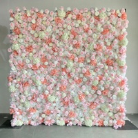 Backdrop Dinding Bunga Kain 8*8 kaki 3D 5D Mawar Putih Sutra Buatan Panel Latar Belakang Gulung untuk Dekorasi Pernikahan