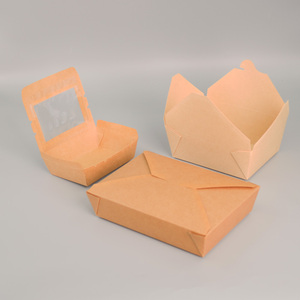 Boîtes alimentaires jetables en papier kraft avec fenêtre, écologiques, étanches et résistantes à l'huile pour salades, burgers et préparation de repas - Product Image 5