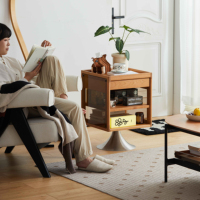 Table de chevet moderne en bois avec 2 tiroirs, piétement conique en métal unique, rangement multi-niveaux, meuble de chambre, décoration intérieure