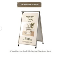 Rak Display Poster Lipat A-frame Dua Sisi Portabel Ringan Berbahan Baja Tahan Karat dengan Finishing Cermin Terintegrasi