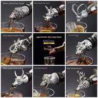 Bouchon verseur pour bouteille d'alcool en acier inoxydable et alliage de zinc, tête de cerf, avec aérateur à vin en acier inoxydable en forme d'animal