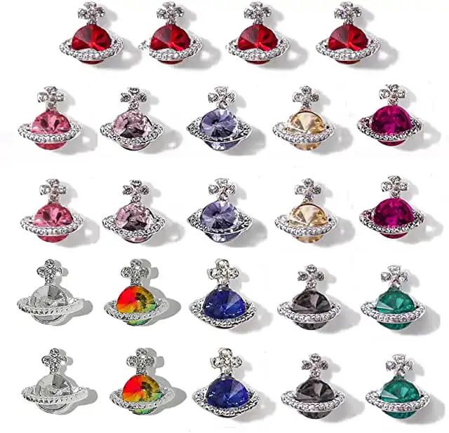 Planet Nail Charms Stones Saturn Shape Gem Crystals Nail Rhinestone Alloy Jewelry Accessories 3D Kawaii Nail Art