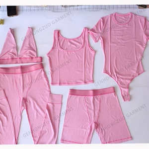 Set 3 Pezzi da Donna Personalizzabile con Logo, T-shirt in Cotone a Costine e Pantaloncini, per Primavera Estate, Abbigliamento Loungewear, Replica Top Produttori - Product Image 4