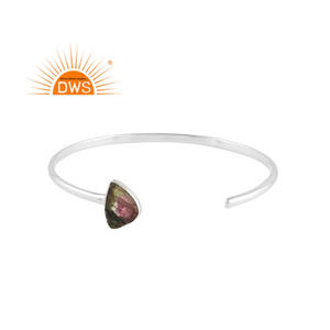Unshaped Bio Tourmaline Gemstone bangle Handmade Sterling Silver Adjustable Women's Bangle Jewelry Manufacturer - Product Image 1