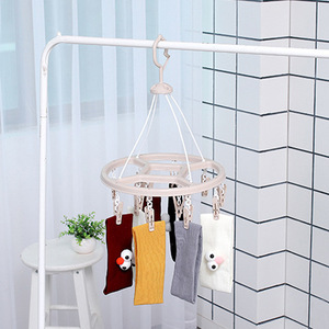 Round Clothes Drying Rack With Multiple <b>Clips</b> For Balcony Indoor Use Plastic Multifunctional Single Tier Hanging Rack - Product Image 3