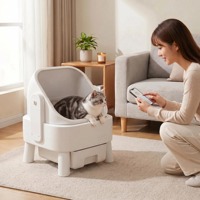 Boîte à litière pour chat intelligente à commande par application, 80L, PP, écologique, facile à nettoyer, grande capacité, entièrement automatique, autonettoyante, nouveau design