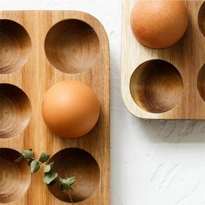 Wooden Egg Holder Tray - Egg Display Stand -Egg Crate Carrier Storage Containers Rack - 4-Cup - for Refrigerator Kitchen
