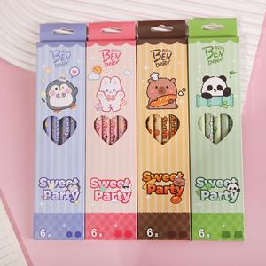Lot de 6 crayons HB standard mignons à motifs <span class=keywords><strong>animaux</strong></span> créatifs pour enfants, crayons d'écriture pour étudiants avec gomme - Product Image 2