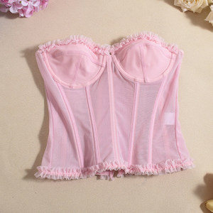 Top corsé de malla con volantes, <span class=keywords><strong>escote</strong></span> <span class=keywords><strong>corazón</strong></span>, con varillas, lencería de malla transparente - Product Image 6