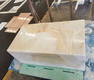 Nuevo Lavabo Rectangular de Ónix Blanco con Pedestal, Lavabo de Piedra para Baño, Lavabo de Ónix Blanco Translúcido Retroiluminado con Pedestal de Mármol - Product Image 2