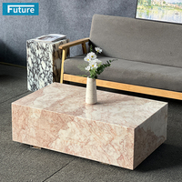 Vente en gros de table d'appoint naturelle moderne, crème, rose, marbre, café, thé, ensembles 3 pièces pour salon, villa, hôtel, meubles de maison