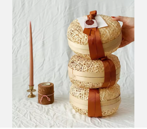 Panier en bambou tissé à la main écologique avec couvercle et nœud Décoration de vacances du Ramadan Boîte de rangement ronde en bambou - Product Image 2