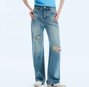 Jeans en denim déchiré taille haute pour <span class=keywords><strong>femme</strong></span>, coupe skinny, style Y2K, décontracté, délavé, jambe droite, style urbain, été - Product Image 3