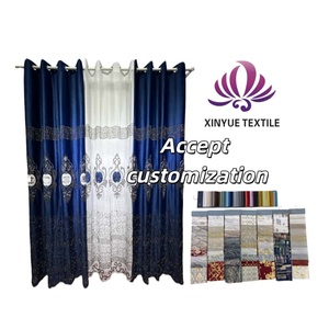 高級ドレープレッドベルベットポリエステル刺繍薄手カーテン仕上げリビング & ベッドルーム用 - Product Image 2