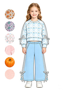 Conjuntos de Ropa de Dos Piezas para Niñas Pequeñas, Estilo Casual Otoñal, con Lazos de Calabaza y Flores, Pantalones a Rayas, Venta al Por Mayor, Conjuntos de Ropa para Hermanas - Product Image 1