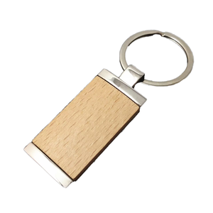 Custom LOGO Wooden Metal Keychain Rectangle Round Beech Laser Engrave Wood DIY Key Chains Personalized Keyring Hotel Room Gift