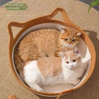 Panier tissé personnalisé en coton et chanvre avec jouet en forme de queue de chat, grande capacité, lit pour chat toutes saisons, produits pour chats