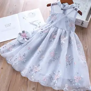 2023 Costume Spring Summer Embroidered Princess Messenger Bag Dress Fairy Lace Mesh Sleeveless Kids Baby Girls Cheongsam Dress