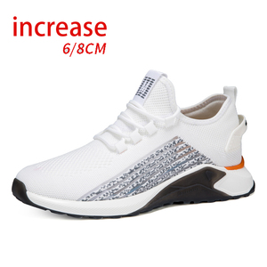 <b>Men's</b> Casual Sports <b>Shoes</b> with 8cm Flat <b>Heel</b> & Round-Toe Mesh Fabric Height Increasing Invisible Front Laces - Product Image 1