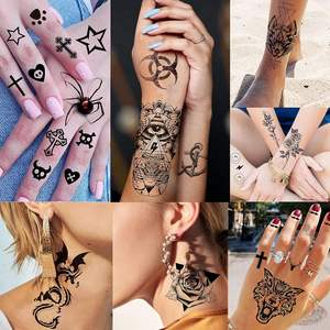 Tatuajes Temporales Negros de 50 Hojas, Diseño de Dragón, León, Lobo y Otros Animales, para Hombres y Mujeres, para Cuello, Brazo y Muslo - Product Image 1