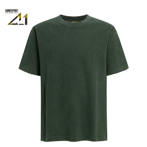 T-shirt en coton épais 430 g/m² OEM, double fil 16s, détails vieillis, coupe ample à épaules tombantes pour homme - Product Image 2