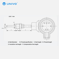 Capteur de température à thermocouple en acier inoxydable UBW200 UNIVO OEM/ODM personnalisable, transmetteur de résistance au platine PT100, RS485