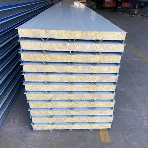 Panneaux muraux de toit sandwich ignifuges isolés en laine de roche/minéraux pour bâtiment préfabriqué