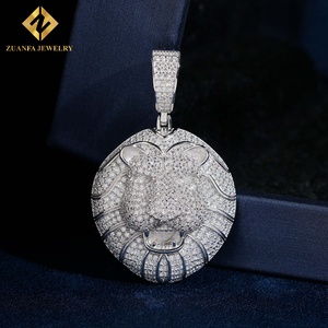 Pendentif tête de lion entièrement pavé de moissanite, style hip-hop, en argent 925 plaqué or - Product Image 6